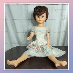 Vintage Sweet Janie 24” Doll Original Embroidered Party Dress. Missing Shoes & U